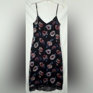 Zara Trafaluc Floral Black Slip Midi Dress W/Spaghetti Straps. Size Medium NWOT